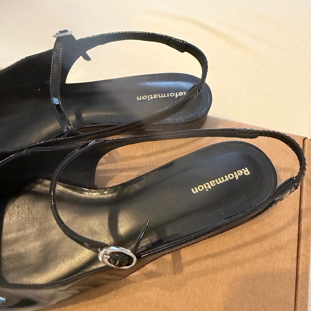 Reformation Glossy Black Flats- Claire Flat Sling Back - Picture 3 of 7